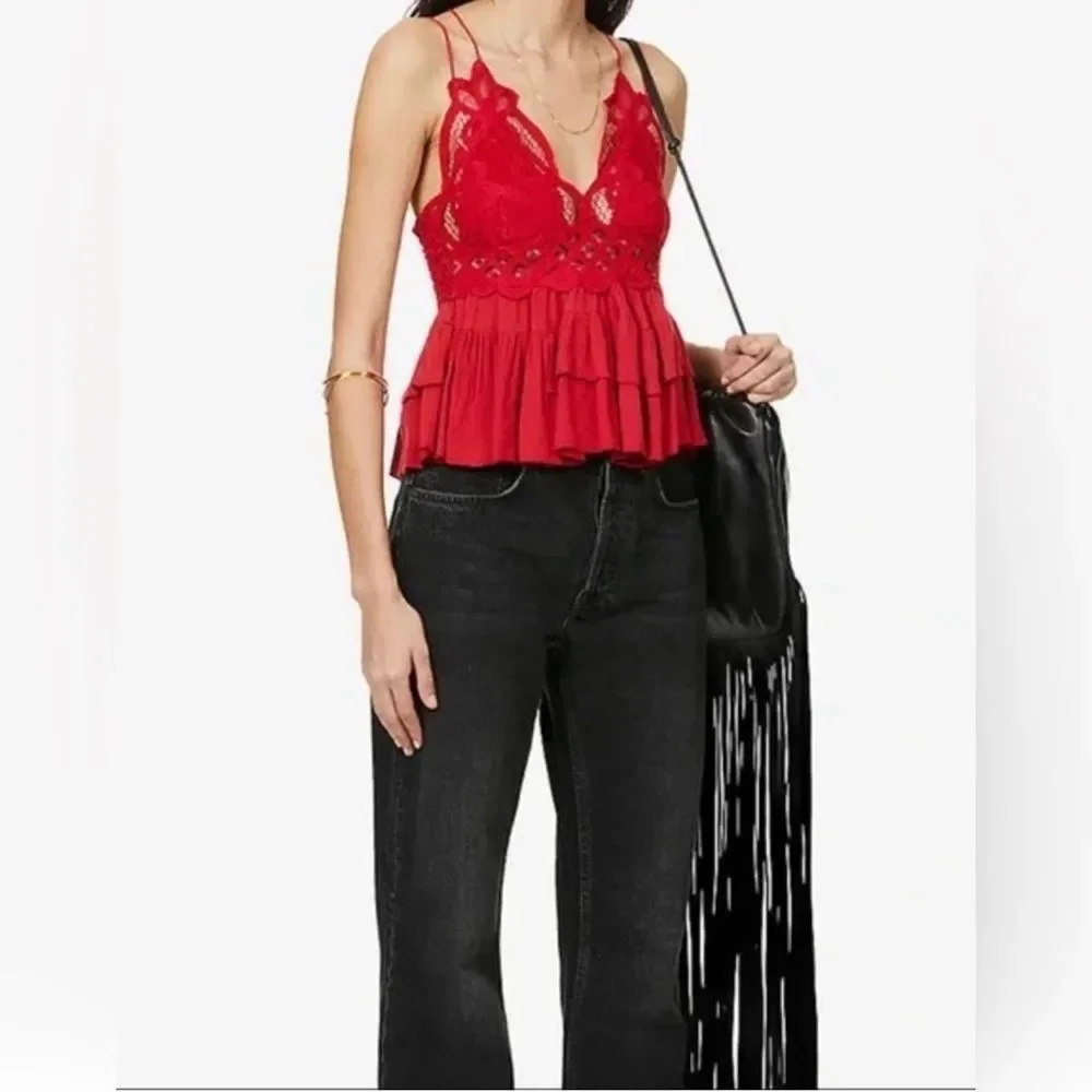 Free People Adelia Cami Cherry Red Size XS NWT